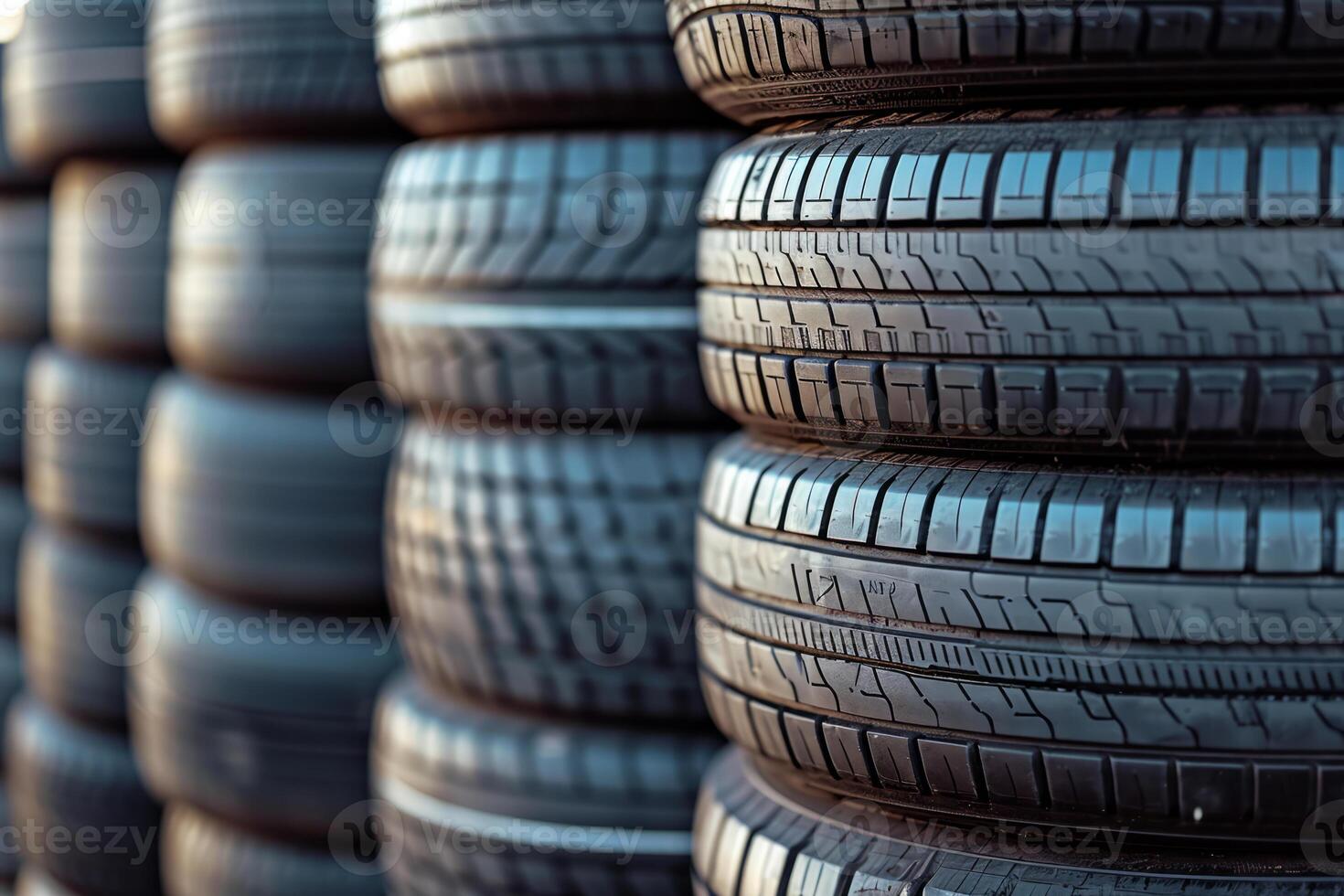 AI generated Stack of car tires set with a great profile. Generative AI photo