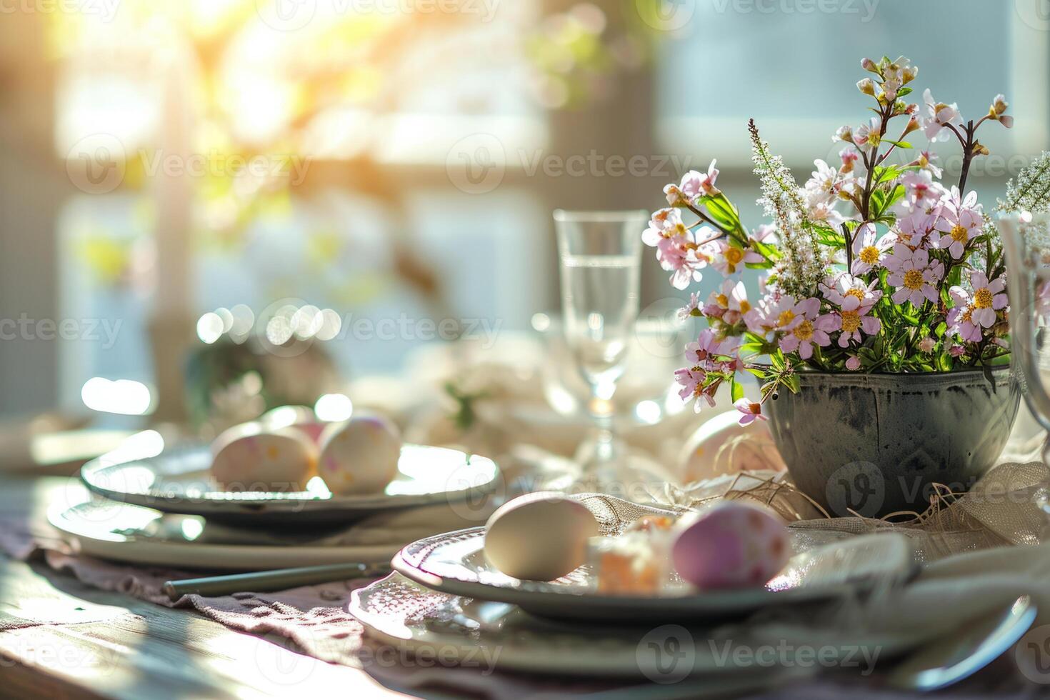 AI generated Beautifully arranged Easter table setting. Table decor concept. Generative AI photo