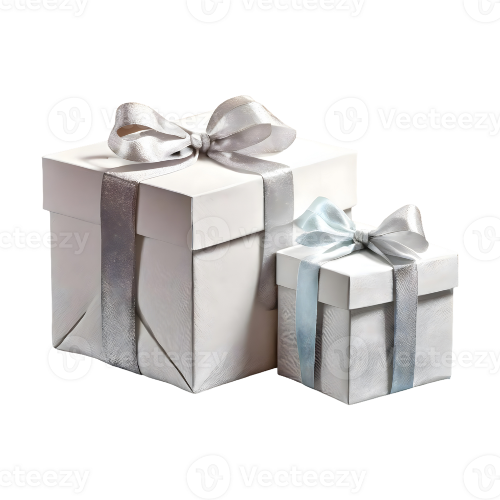 AI generated Festive concept white gift boxes with ribbon isolated on transparent background png