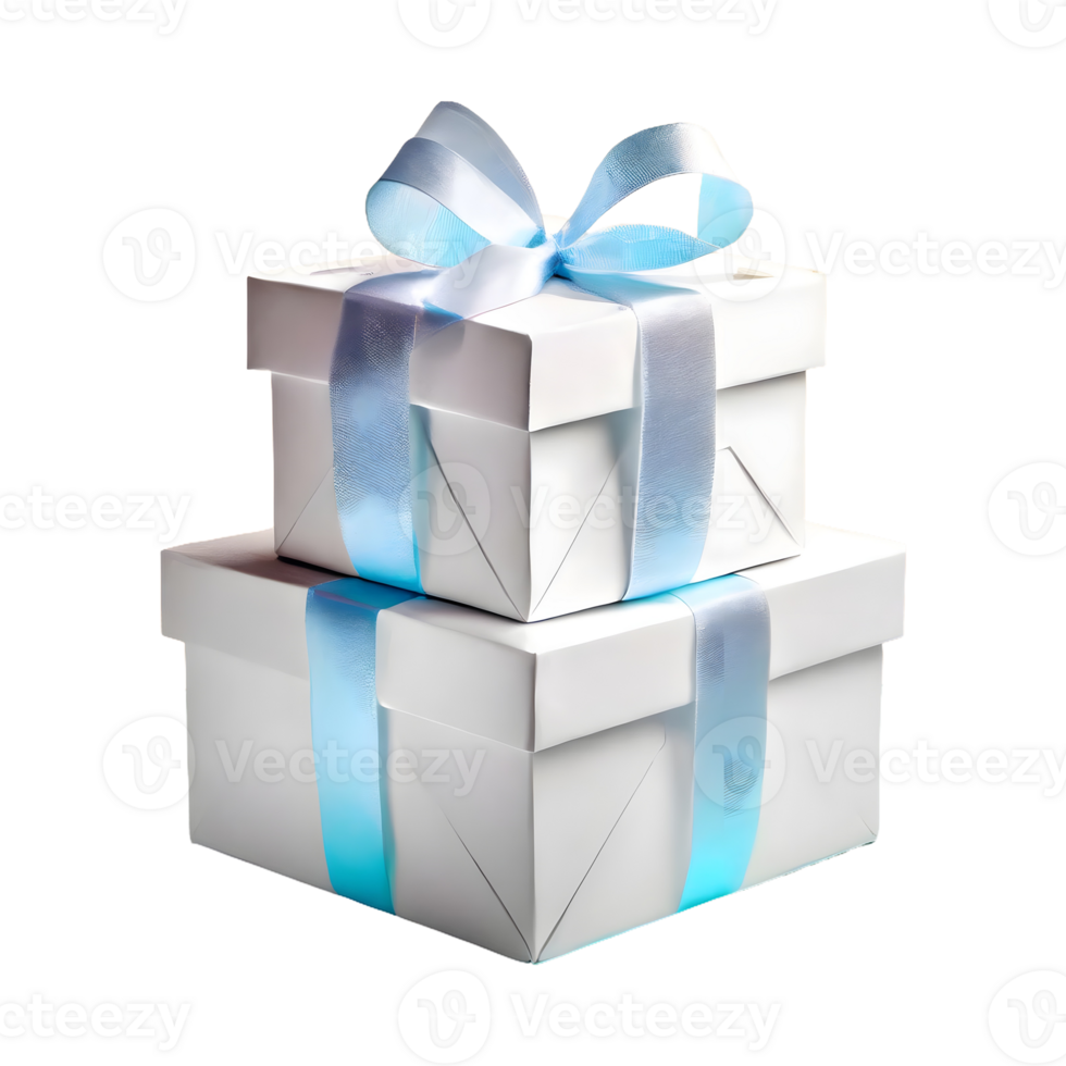 AI generated Festive concept white gift boxes with ribbon isolated on transparent background png