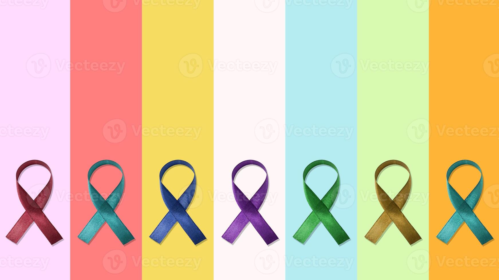 World cancer day background. Colorful ribbons, and colorful backgrounds photo