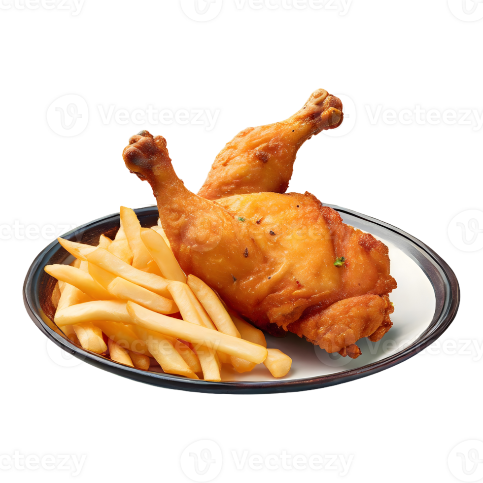 AI generated Delicious fried chicken with french fries isolated on transparent background png