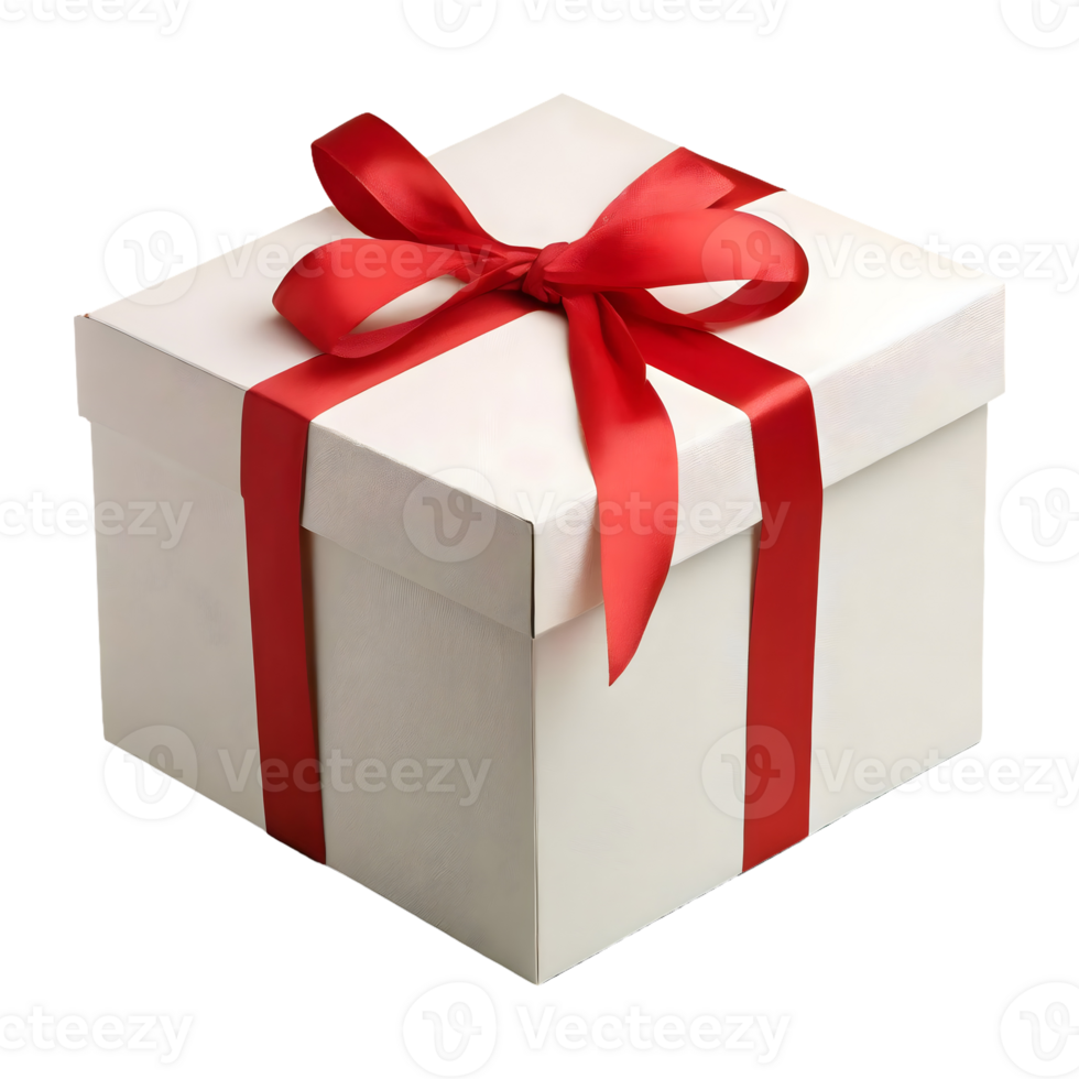 AI generated Large rectangular white gift box with a red ribbon bow isolated on transparent background png