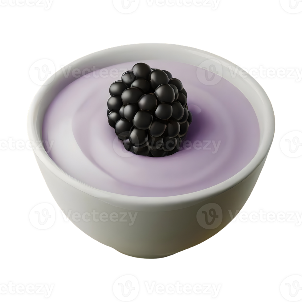 AI generated Blackberry yoghurt in bowl isolated on transparent background png
