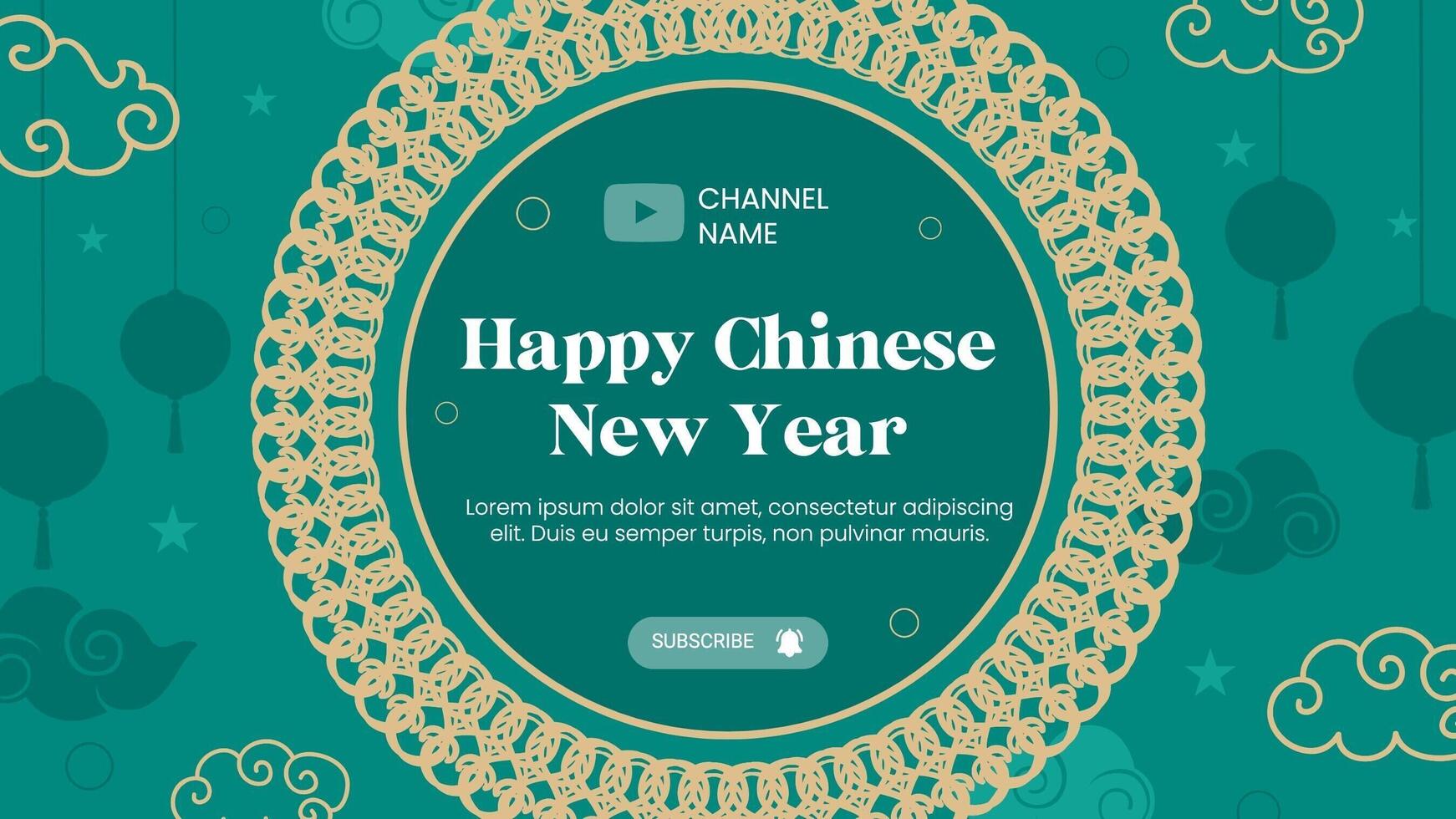 Green Gold Lunar New Year Greeting Youtube Banner template