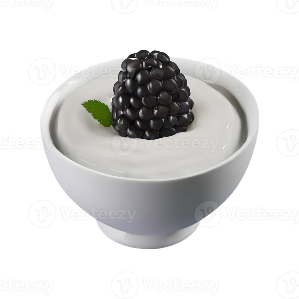 AI generated Blackberry yoghurt in bowl isolated on transparent background png
