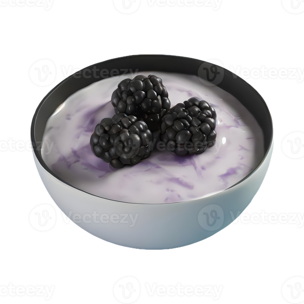 AI generated Blackberry yoghurt in bowl isolated on transparent background png