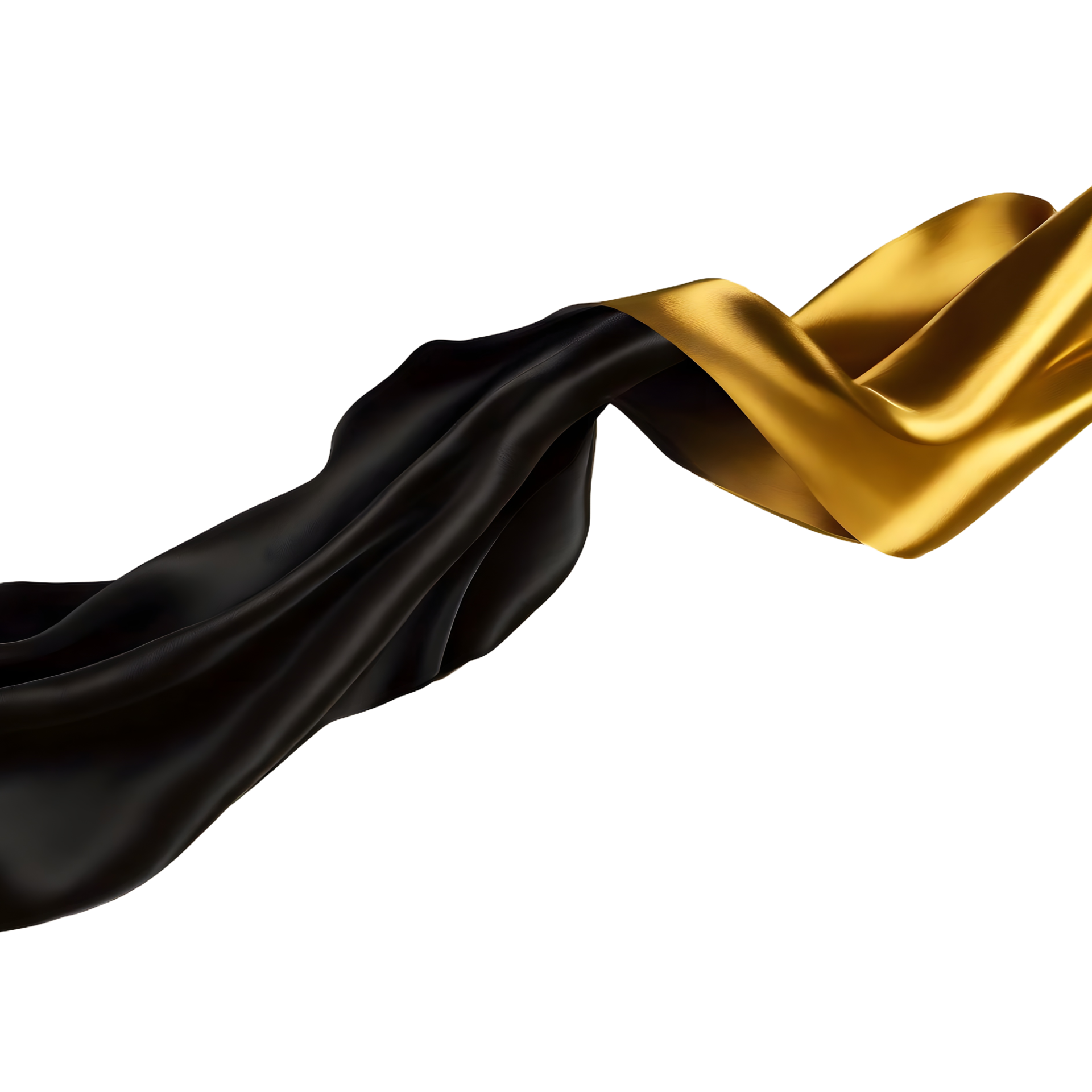 AI generated Black and golden silk flying isolated on transparent