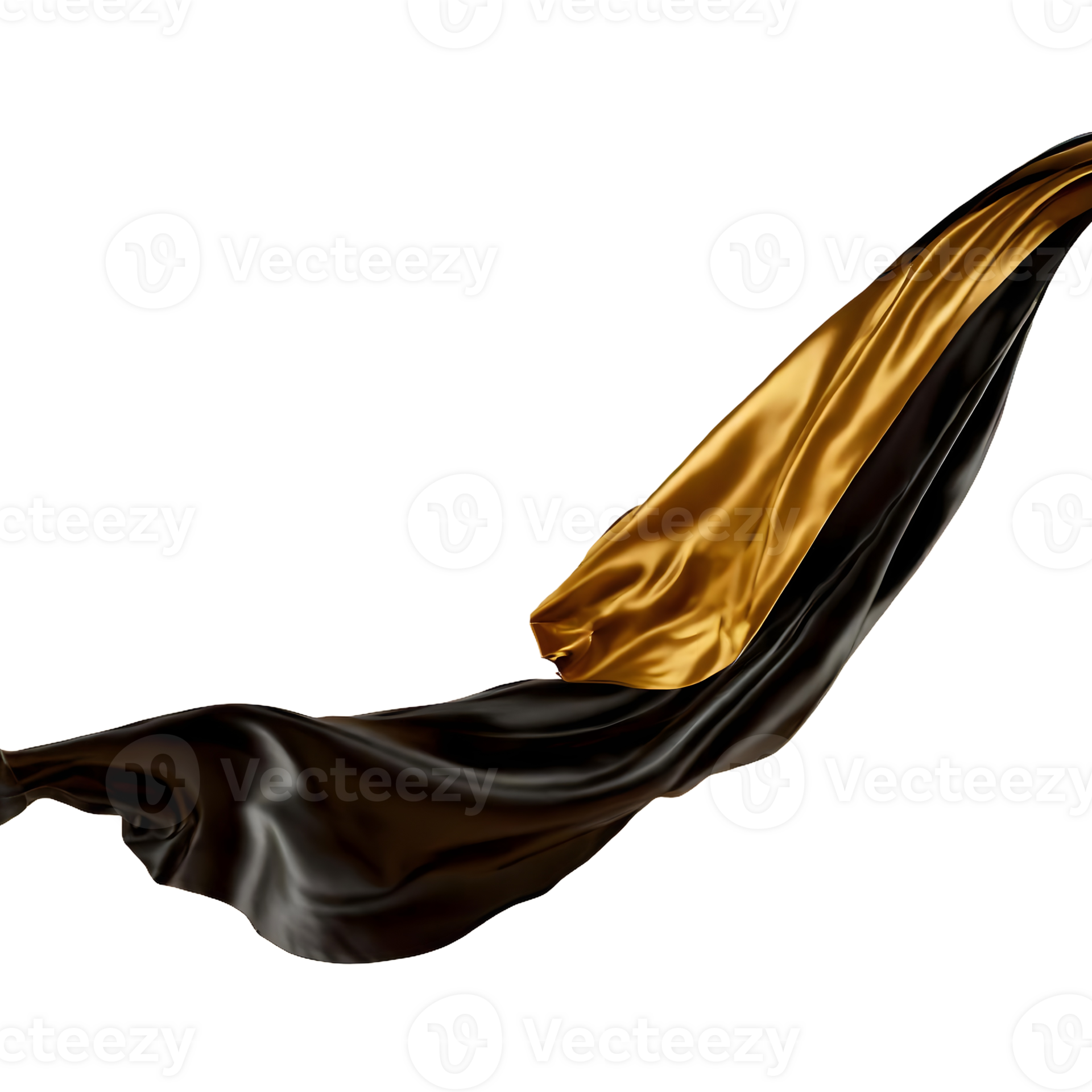 AI generated Black and golden silk flying isolated on transparent