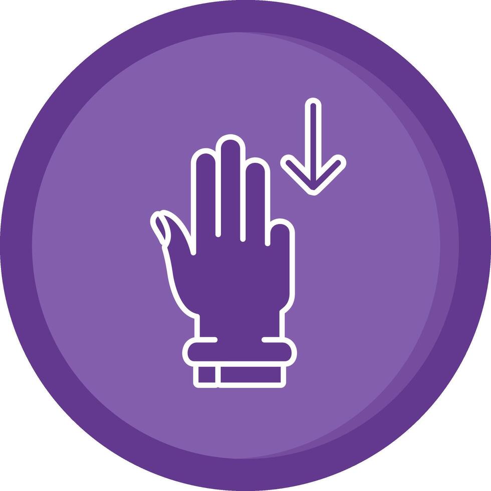Tres dedos abajo sólido púrpura circulo icono vector