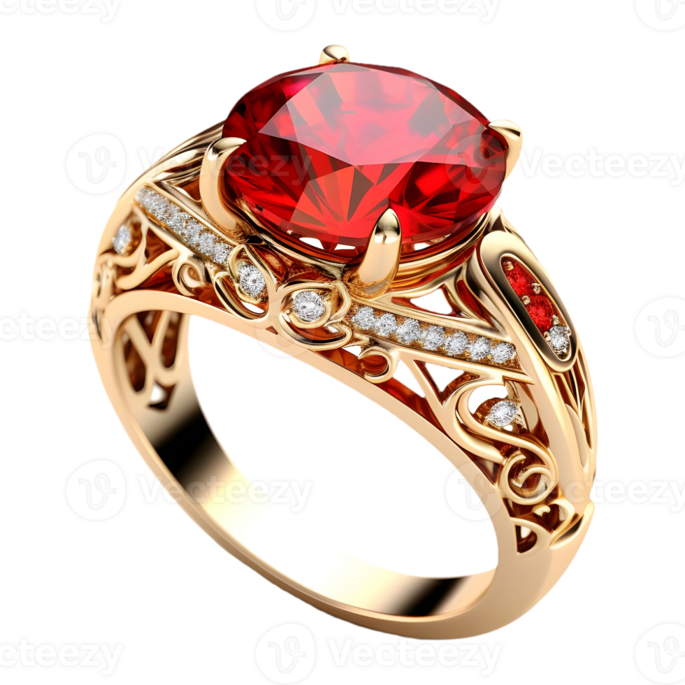 AI generated 3D Rendering of a Ring With Red Stone on It on Transparent Background - Ai Generated png