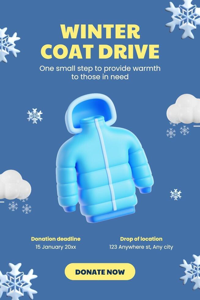 3d blue winter coat drive pinterest graphic template