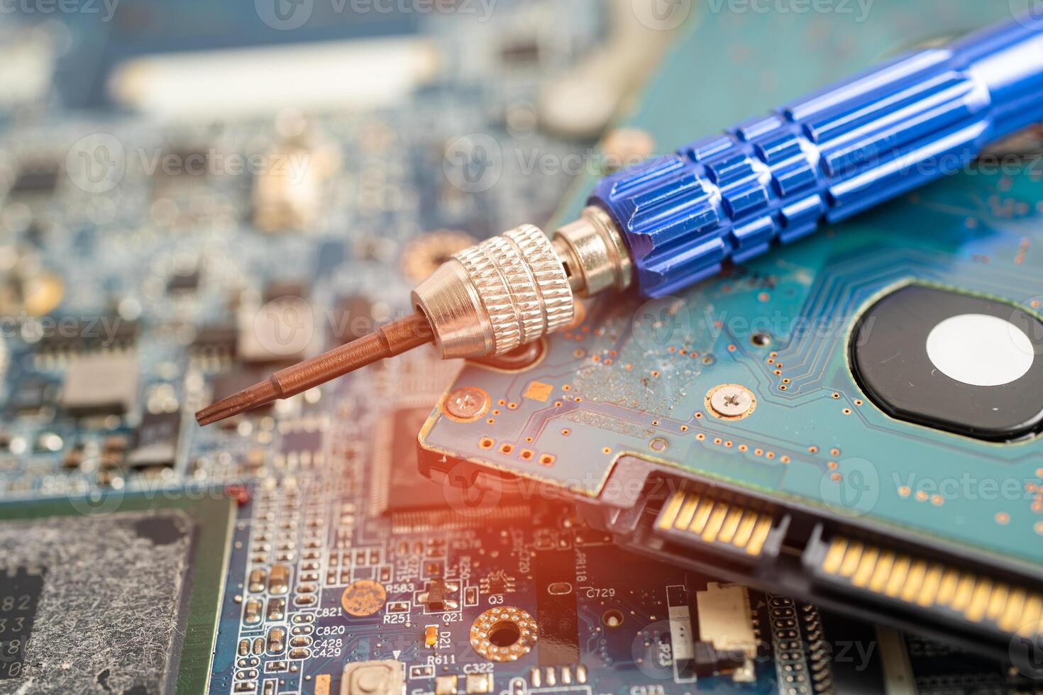 Repairing and upgrade mobile phone, electronic, computer hardware and technology concept. photo