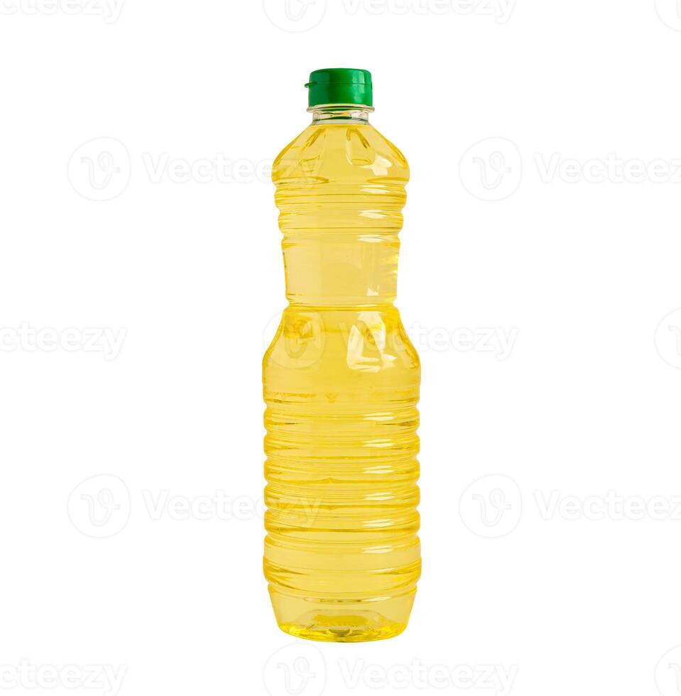 Vegetable oil in bottle for cooking isolated on white background with clipping path. photo