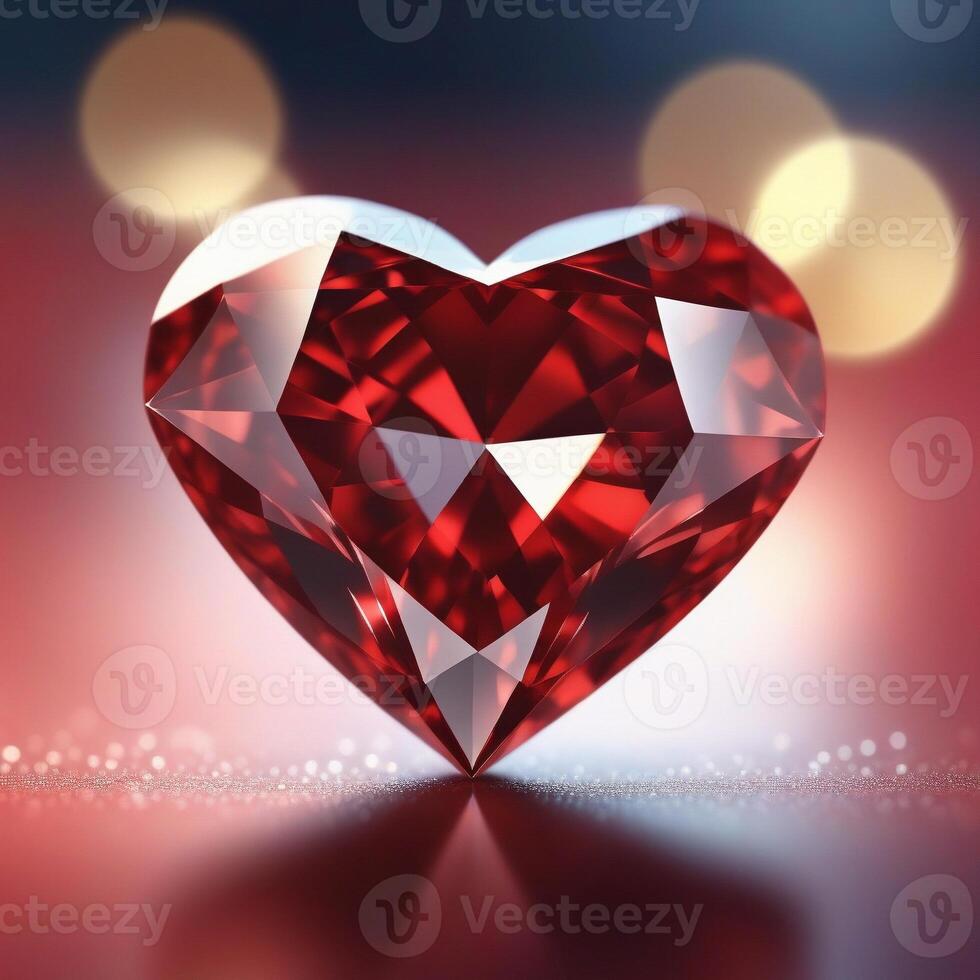 AI generated close up of a beautiful red heart shaped diamond placed on a shiny black background. ai generative photo