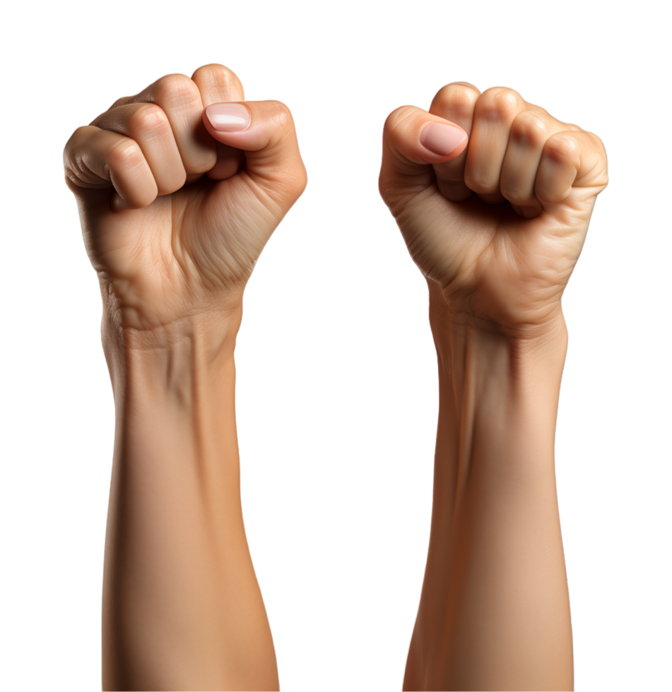 AI generated portrait of left and right hands up and clenched isolated on transparent background, generative ai png