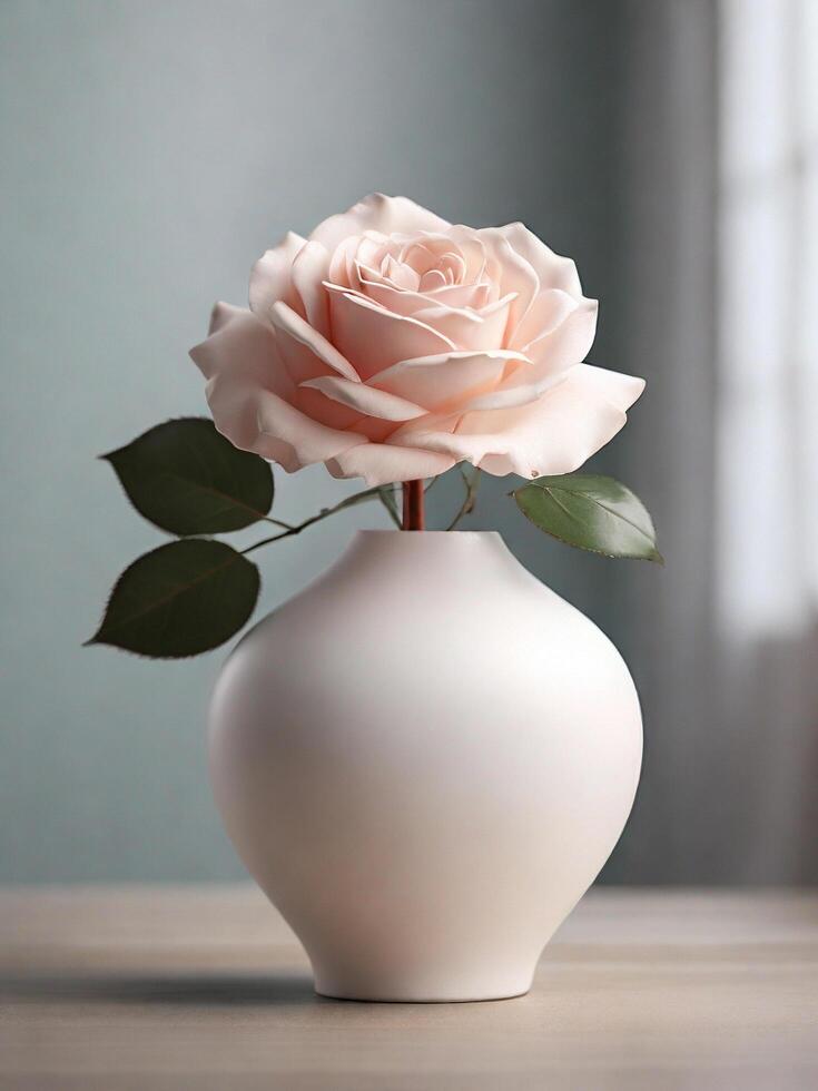 AI generated rose in a white ceramic vase of natural light, digital painting. ai generative photo