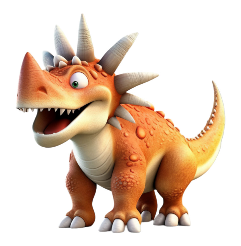 AI generated 3D illustration cartoon animal dinosaur, cute dino character toy, with transparent background, generative ai png