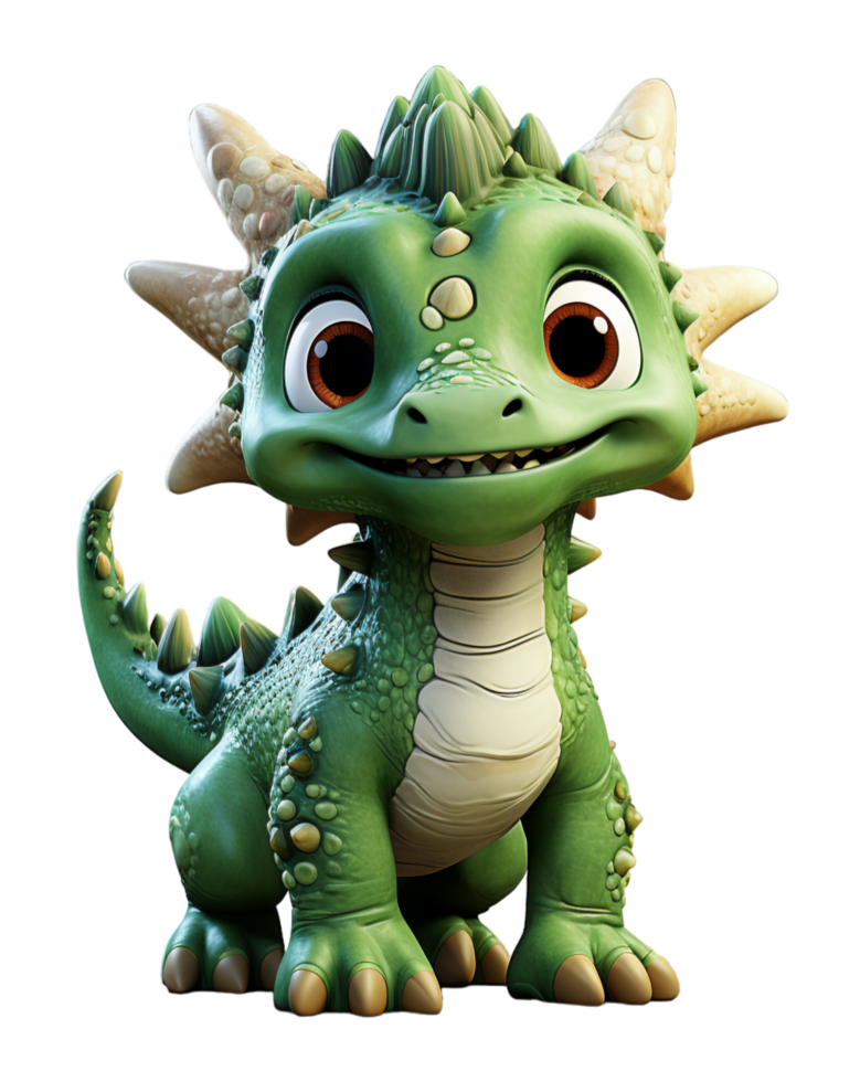 AI generated 3D illustration cartoon animal dinosaur, cute dino character toy, with transparent background, generative ai png