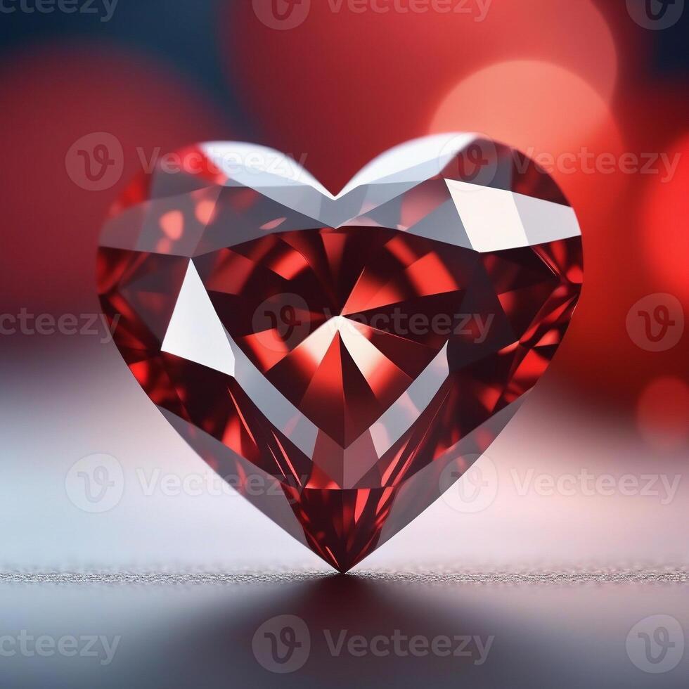 AI generated close up of a beautiful red heart shaped diamond placed on a shiny black background. ai generative photo