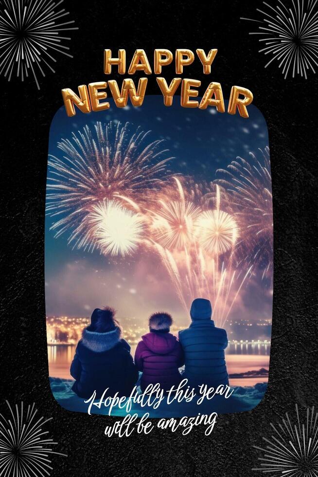 Colorful Blue Family Happy New Year Pinterest Graphic template
