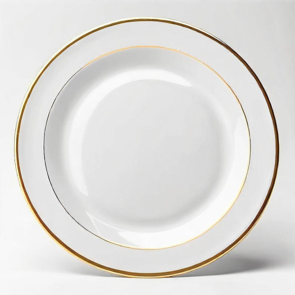 AI generated empty luxury gold plate isolated white background. ai generative photo