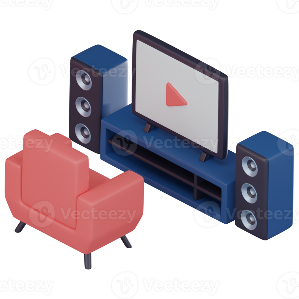 filmisch Kompfort, 3d Zuhause Kino Symbol zum modern Unterhaltung. 3d machen png