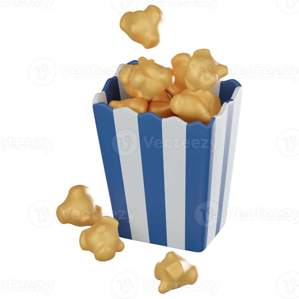 3D Popcorn Box with Striped Popcorn for Movie Magic. 3D render 37523032 PNG