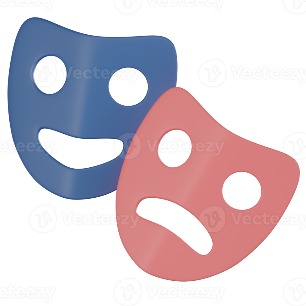 Dramatic Duo, 3D Theatre Masks Icon for Artistic Performances. 3D render png