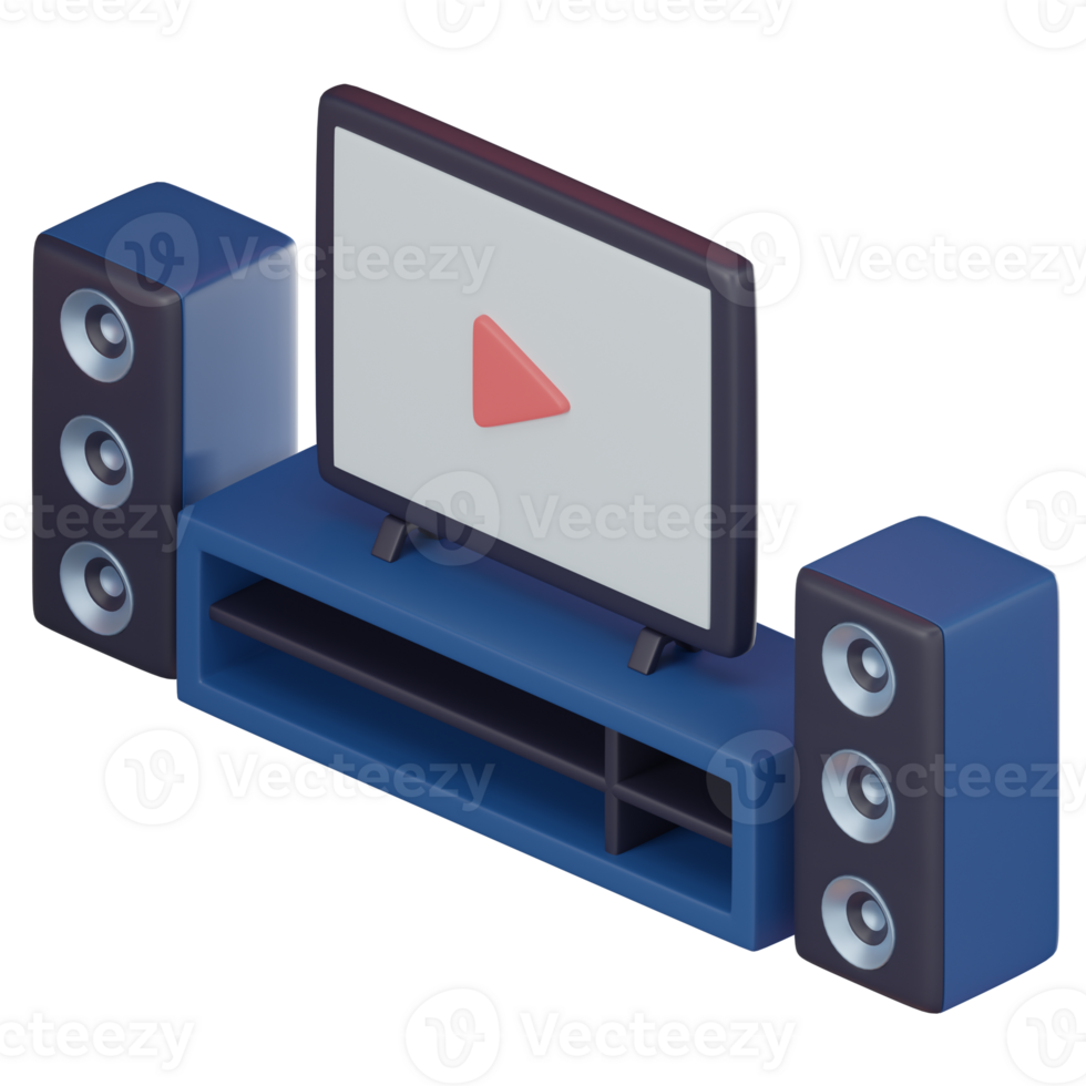 Cinematic Comfort, 3D Home Cinema Icon for Modern Entertainment. 3D render png