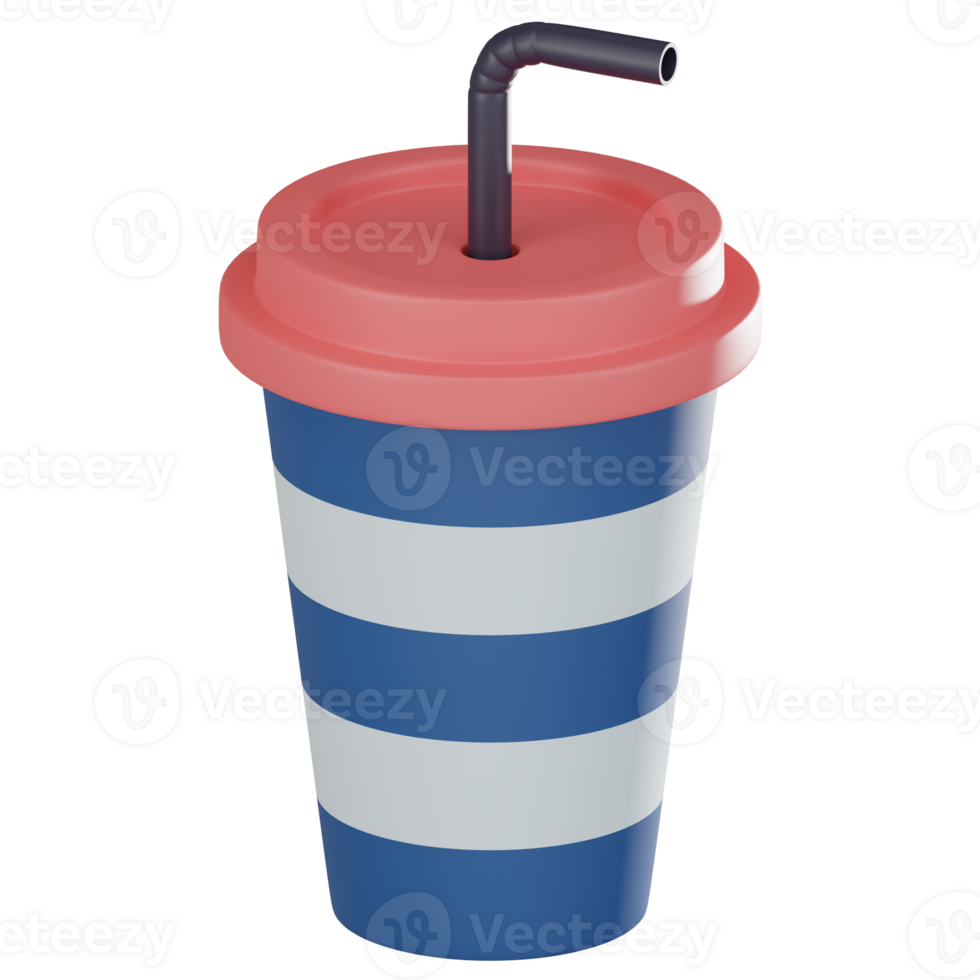 Fizz and Fun of Paper Cup with Striped Pattern and Refreshing Soda. 3D Render png