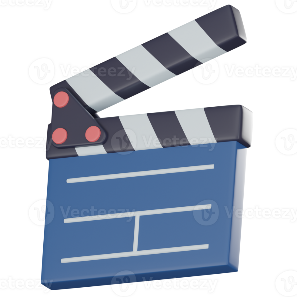 Action unleashed 3D clapperboard icon for cinematic productions.3D render png