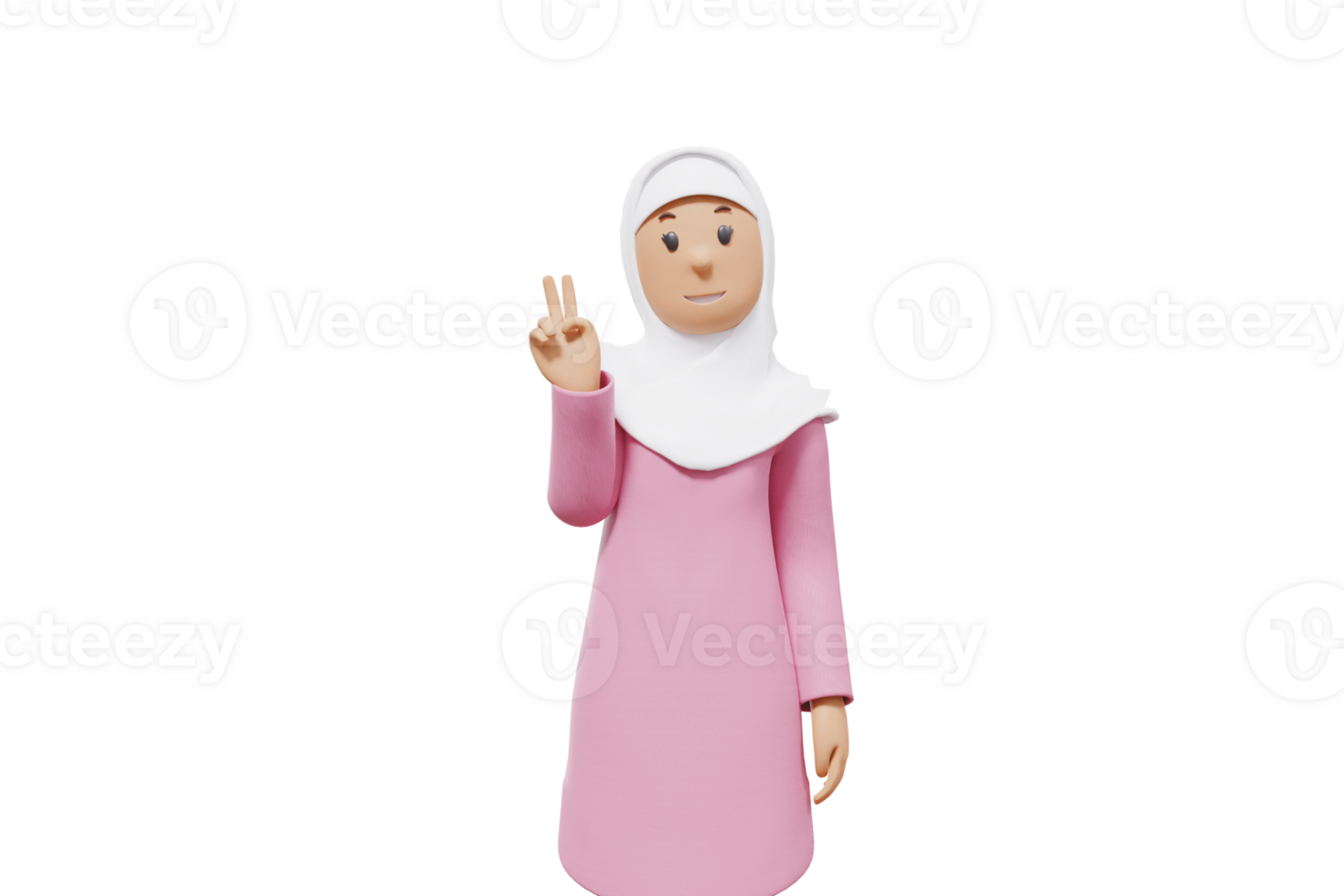 3d illustration of woman muslim  raised right hand while making two gesture png