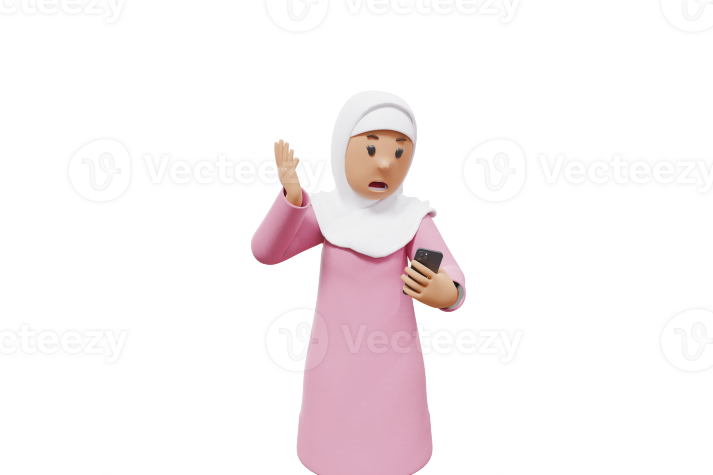 3d woman muslim on a video call while angry with transparent background png