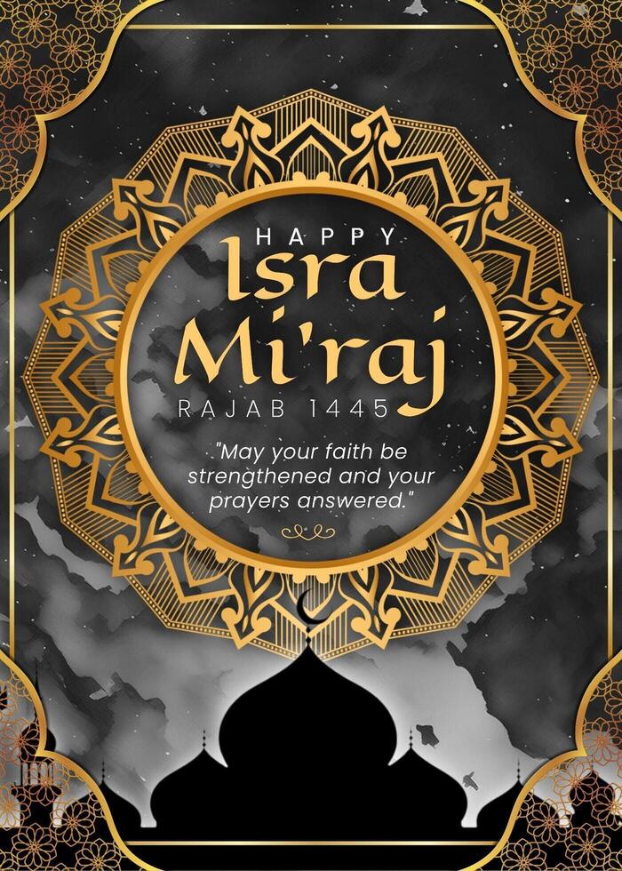 Happy Isra Miraj Wish and Greeting Card with Gold Mandala template