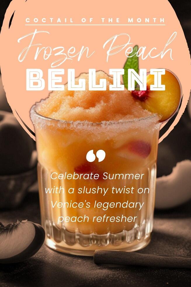 Frozen Peach Bellini Recipe for Pinterest Graphic template