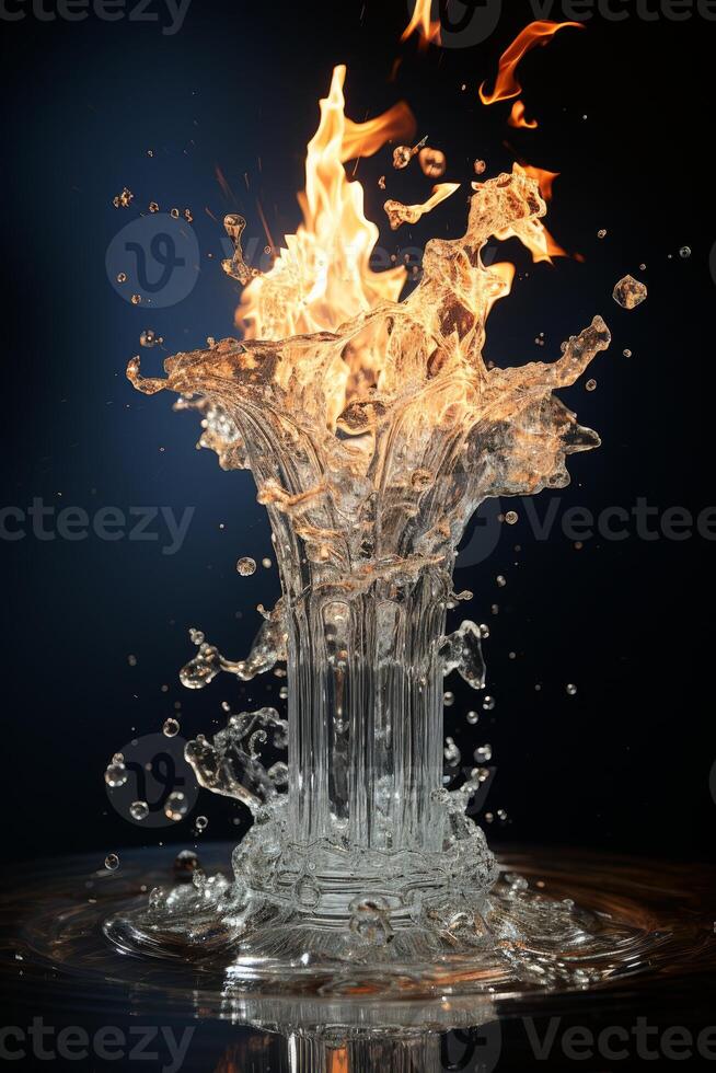 AI generated Transparent splash of water from falling glass container on a dark background photo