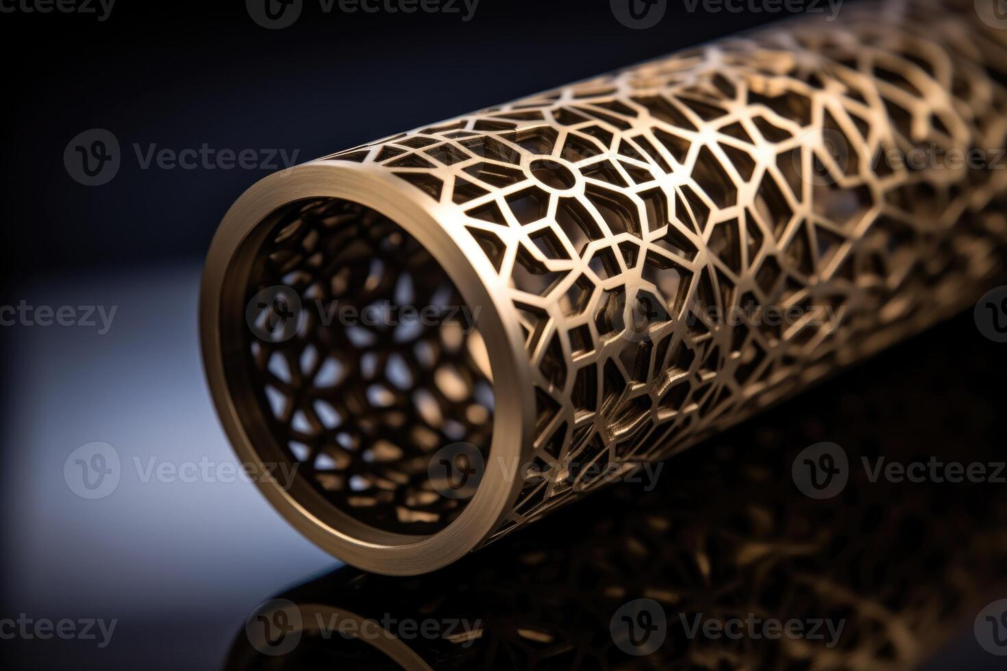 AI generated Steel cylindrical product with holes made on CNC machines . Close-up photo