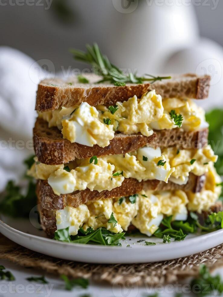 AI generated Delicious egg salad sandwich. photo