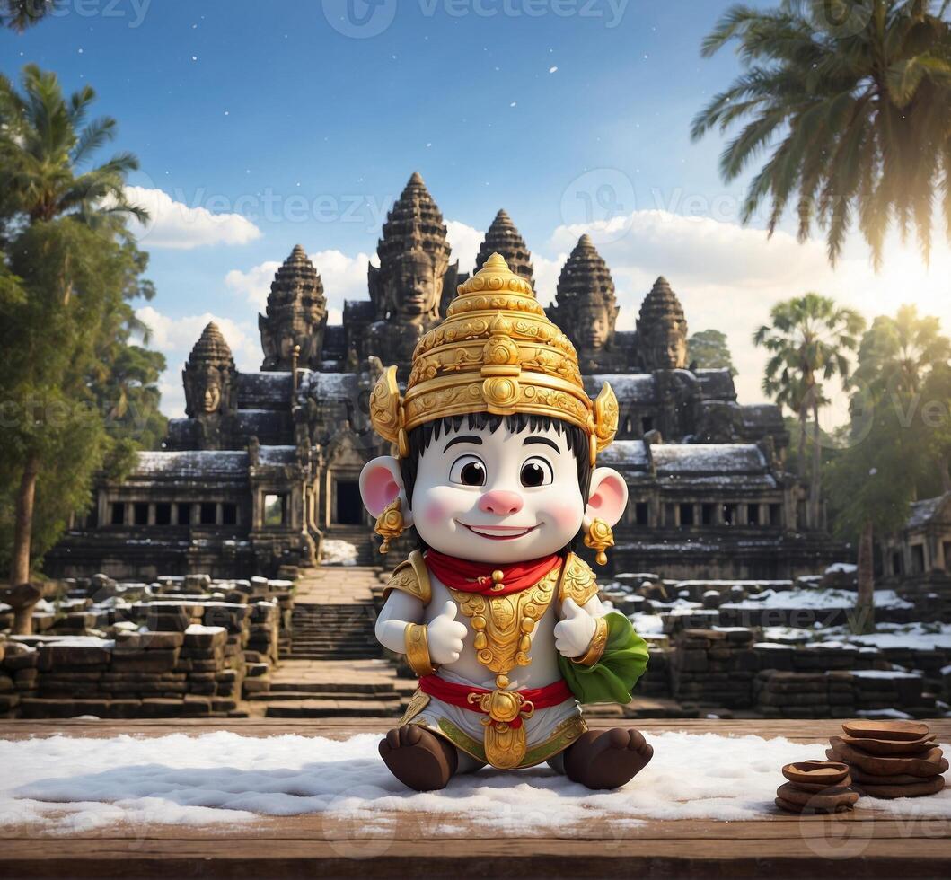 AI generated Ceramic statue of monkey at Angkor Wat, Cambodia photo