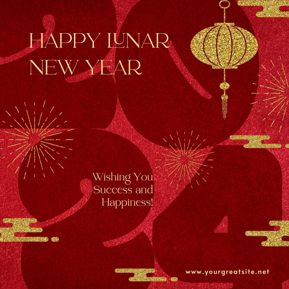 Happy Lunar New Year 2024 Template in Typography Design for Linkedin Post