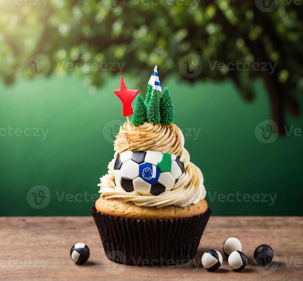 AI generated Soccer cup cake with flag of Burundi and soccer ball photo