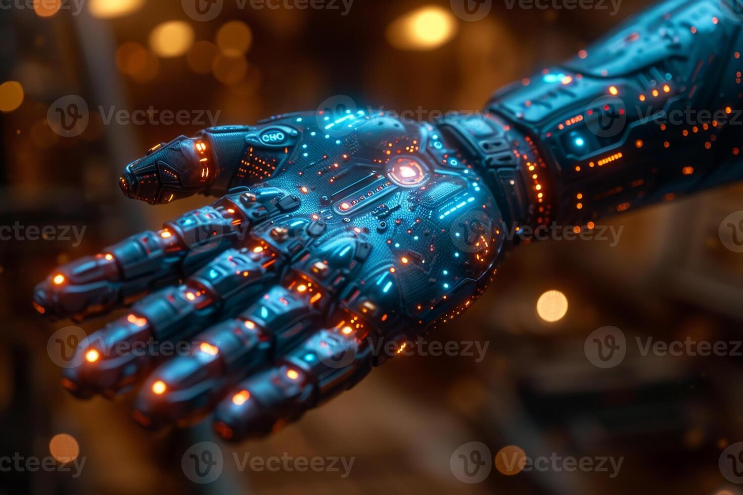AI generated A bionic hand. Technological prosthetic arm photo