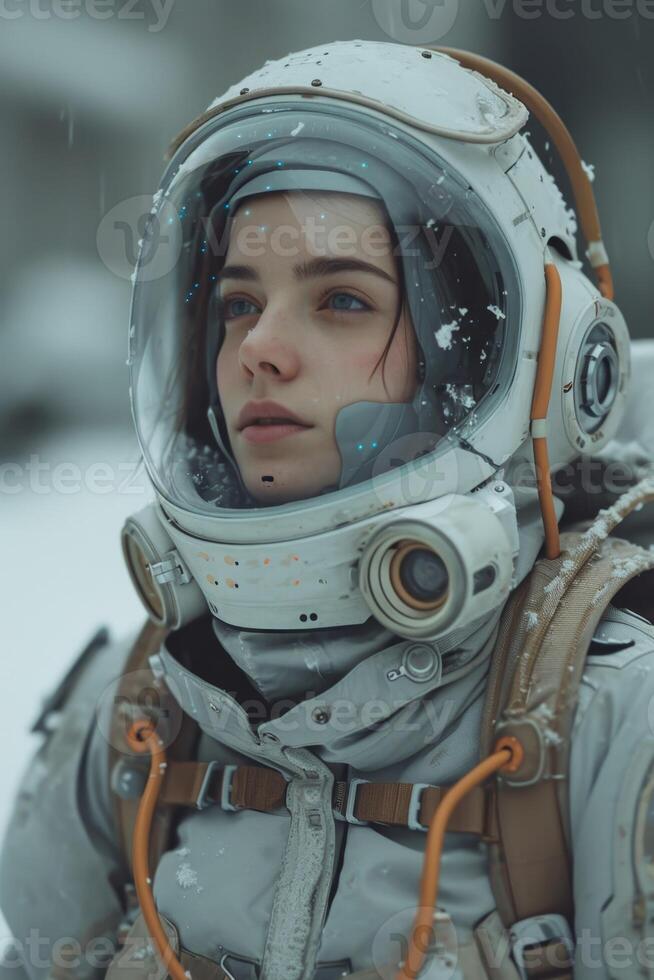 AI generated Portrait of a cyborg girl. Half human, half cyborg photo