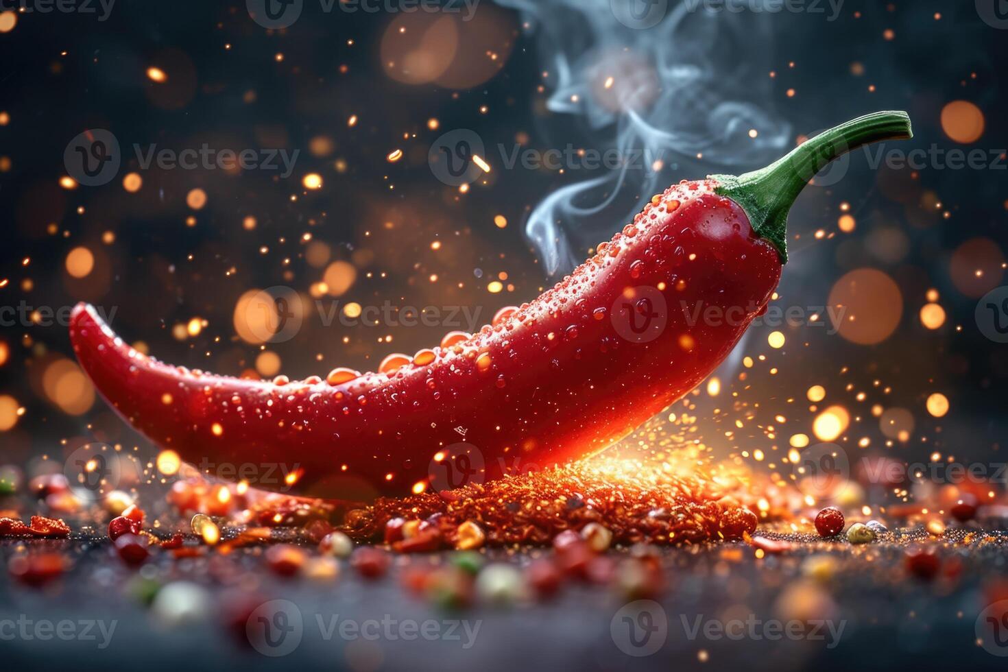 AI generated Fresh red chili pepper on fire. The concept of spicy food and spices photo