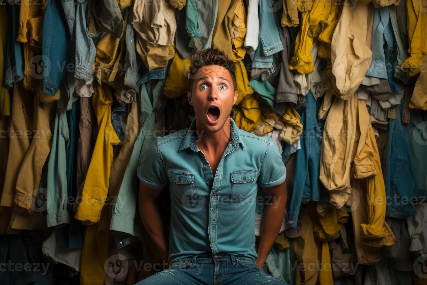 AI generated Surprised by the price A man in a clothing store photo