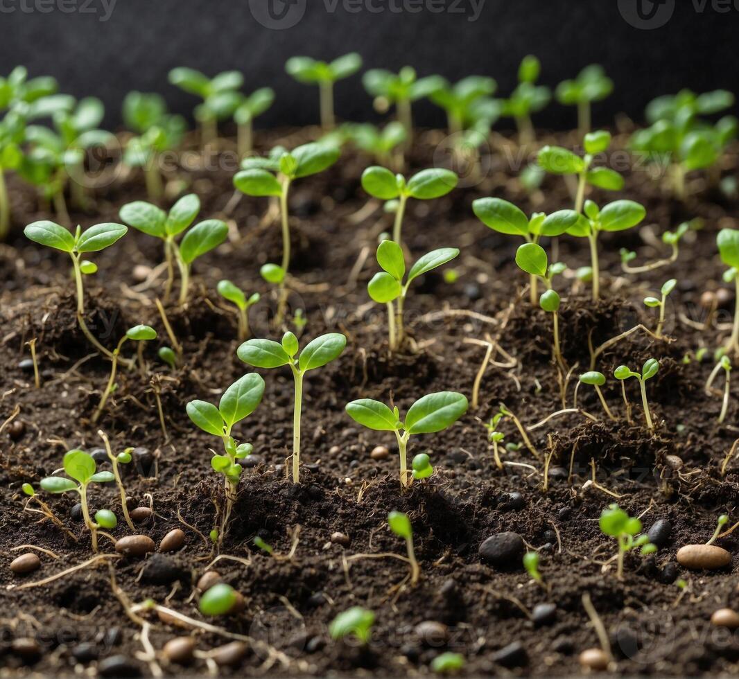 AI generated Young green seedlings illustrating concept of new life and beginning to grow photo