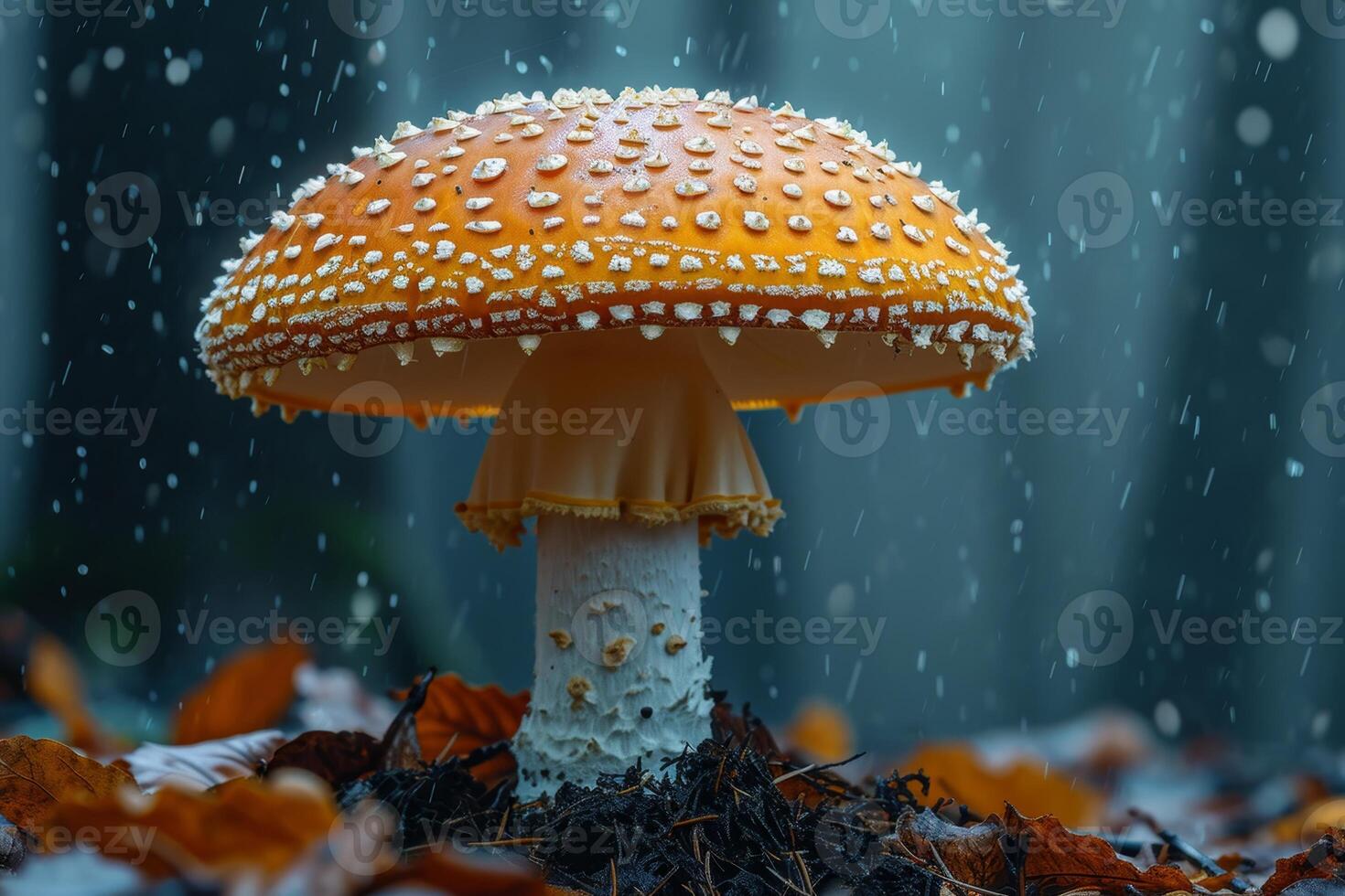AI generated Mushroom fly agaric growing in the forest. Mushroom picking concept photo