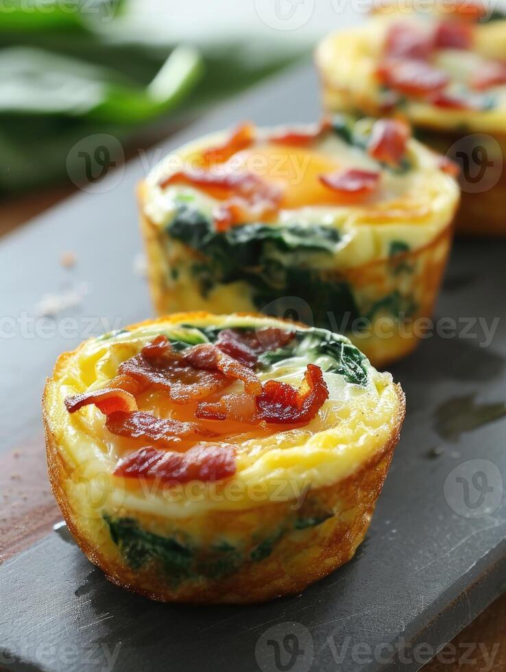 AI generated Healthy spinach and bacon low carb egg muffin. photo