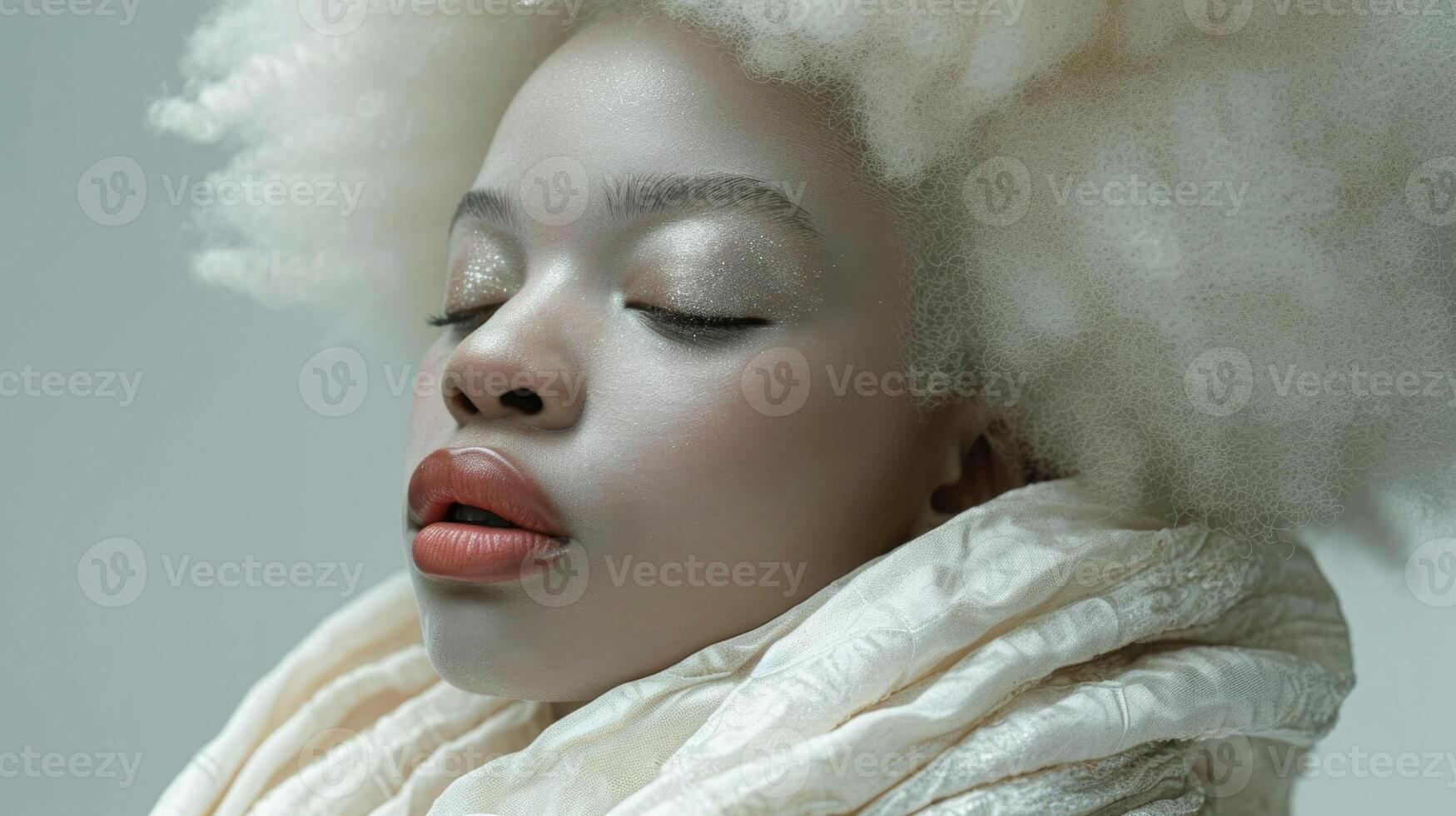 ai generado retrato de un albino africano niña con blanco pelo de cerca foto